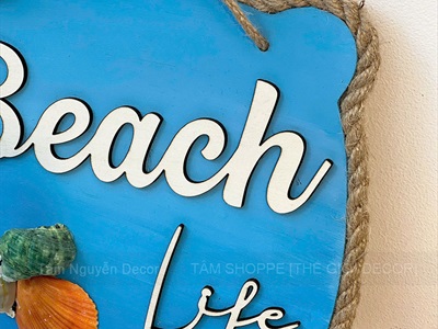 Bảng treo chủ đề biển Beach Life sao sỗ [Dây thừng - Vỏ ốc thật] KT24x22cm BTC-BIEN-04